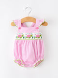 Turtle Girls Romper Pink Stripe Ruffle Strap Smocked