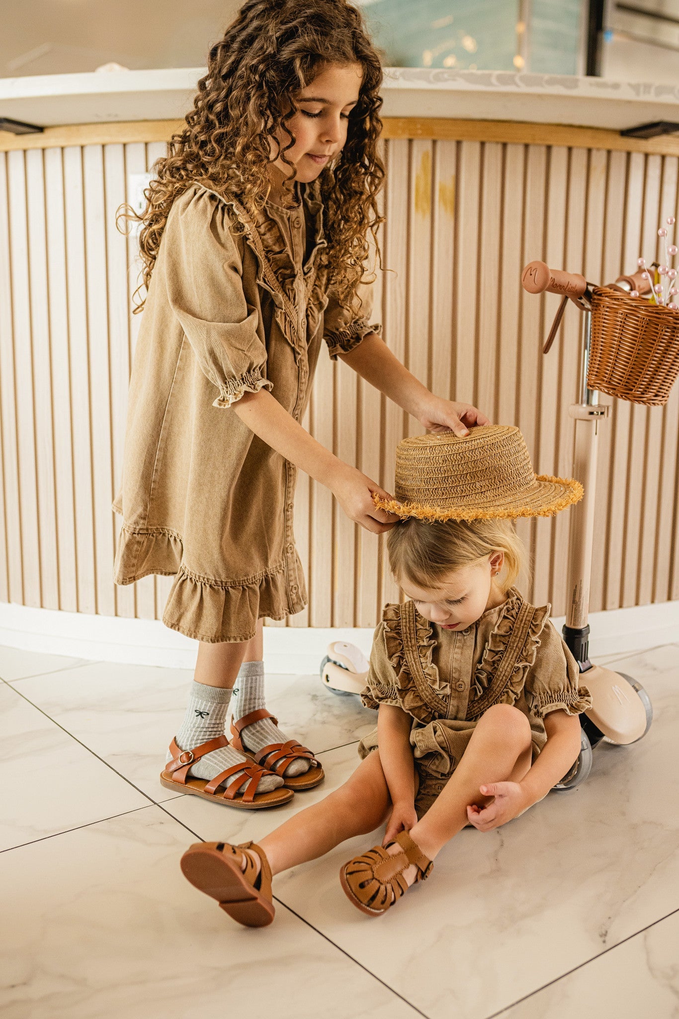 Tan Wash Girls Romper