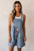 Floral Denim Adjustable Strap Romper