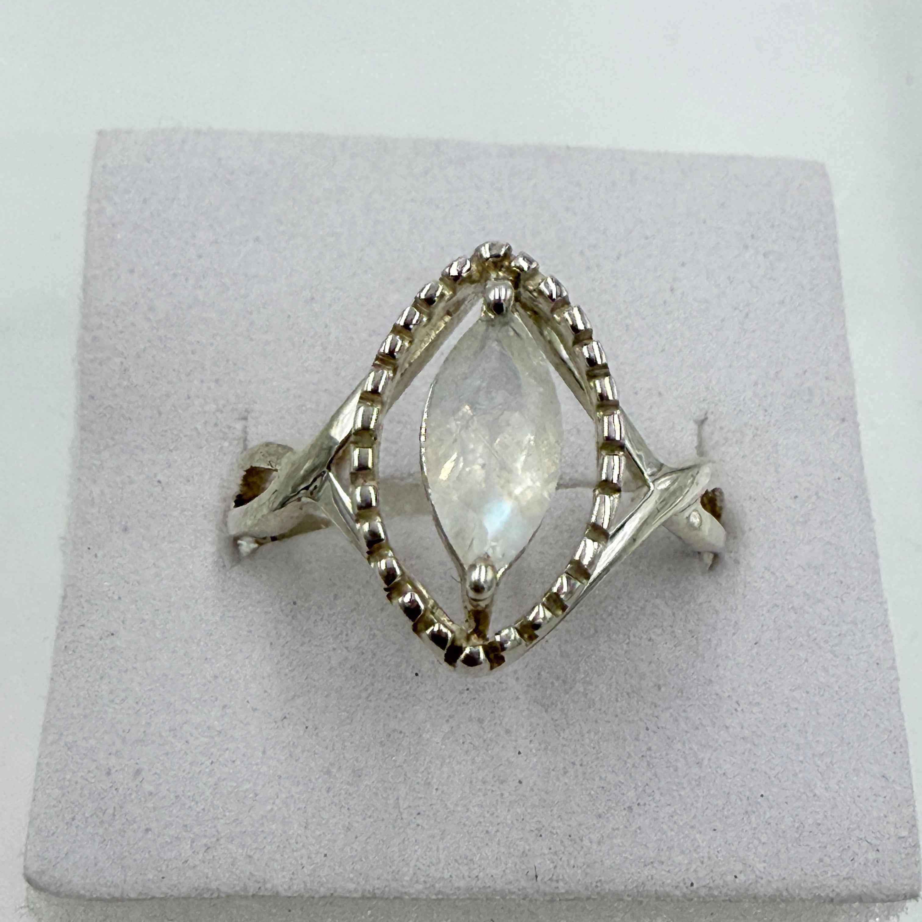 Sterling Silver Rainbow Moonstone Eye Ring – Size 9 – Intuition, Protection & New Beginnings