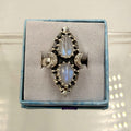 Sterling Silver Double Teardrop Celestial Moonstone Ring - Size 5- Mystical, Protective & Awakening